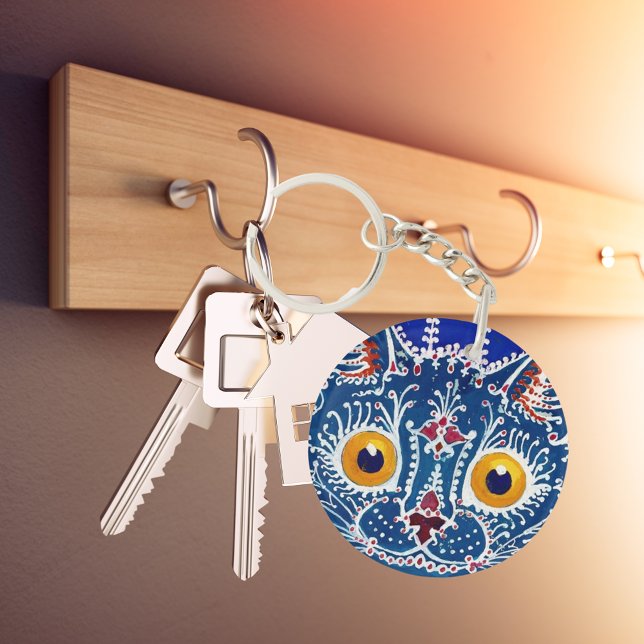 Royal Blue kaleidoscope cat artwork Keychai Key Ring (Creator Uploaded)