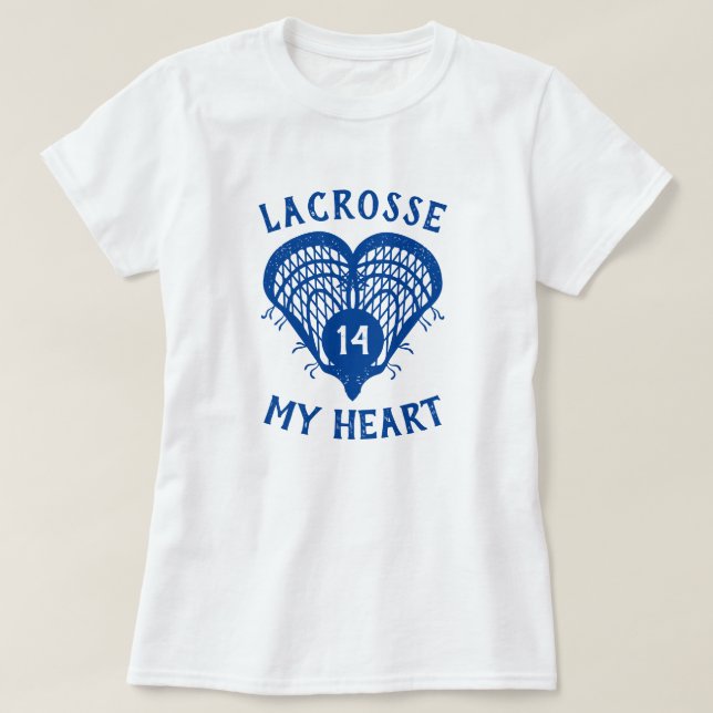 Royal Blue Lacrosse My Heart T-Shirt (Design Front)