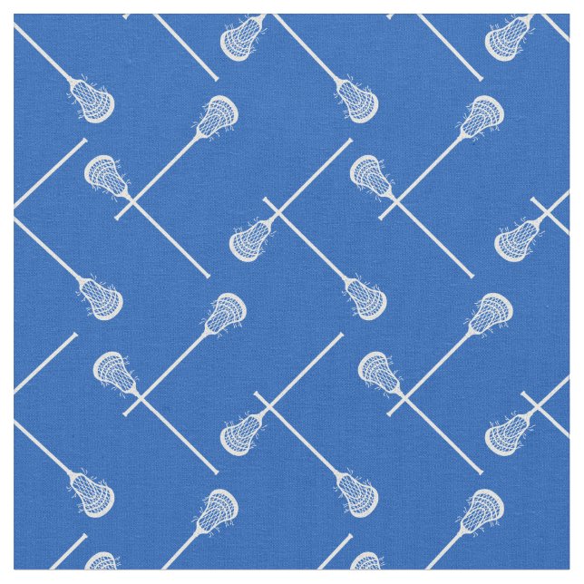 Royal Blue Lacrosse White Sticks Patterned Fabric (Close Up)
