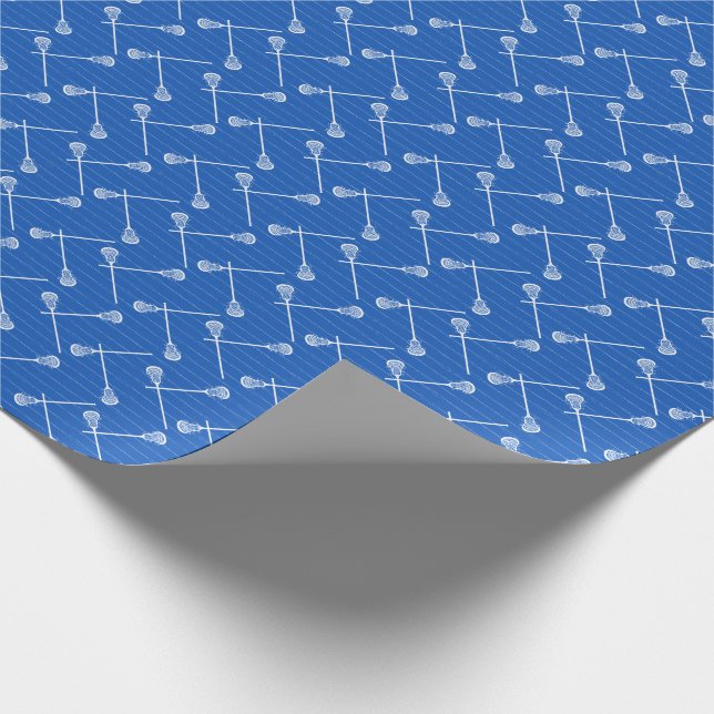 Royal Blue Lacrosse White Sticks Patterned Wrapping Paper (Corner)