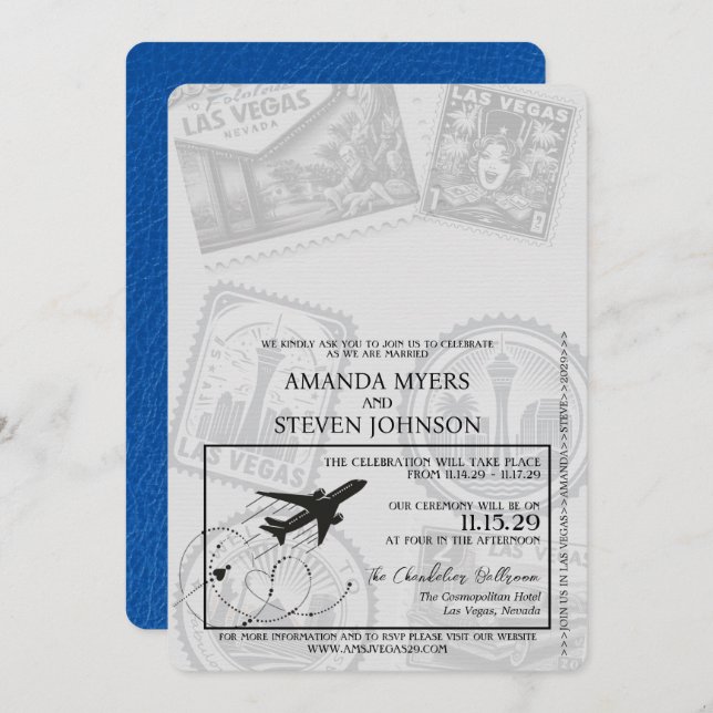 Royal Blue Las Vegas Passport Wedding Invitation (Front/Back)