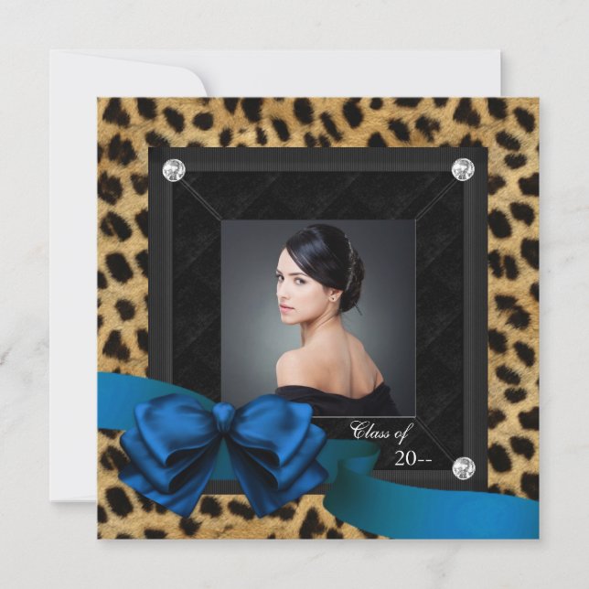 Royal Blue Leopard Photo Graduation Announcement (Front)
