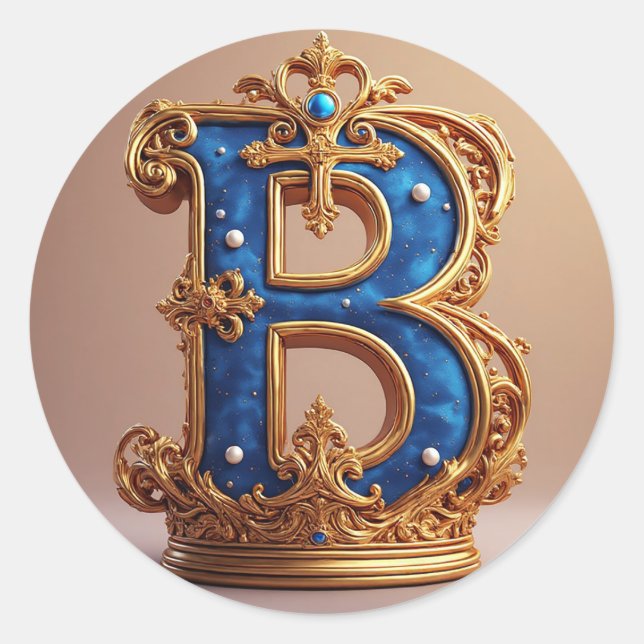 Royal Blue Letter B Monogram Classic Round Sticker (Front)