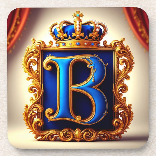 Royal Blue Letter B Monogram Coaster (Front)