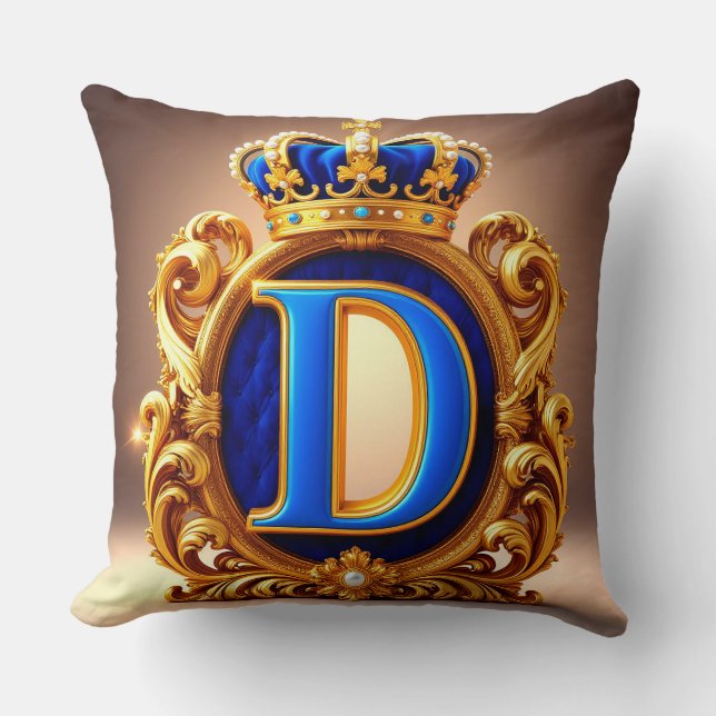 Royal Blue Letter D Monogram Cushion (Front)