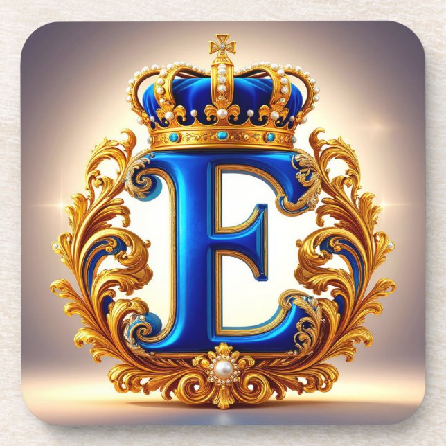 Royal Blue Letter E Monogram Coaster (Front)