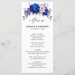 Royal Blue Lilac Purple Floral Wedding Menu