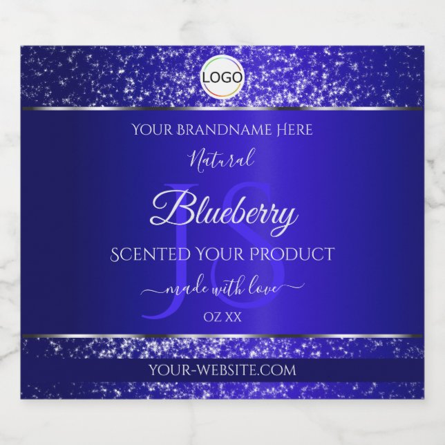 Royal Blue Logo Initials Glitter Product Labels (Single Label)