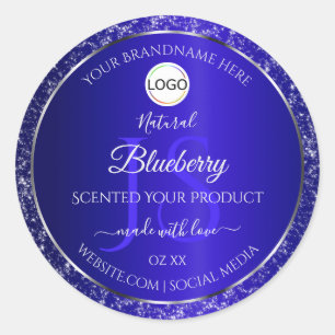 Royal Blue Logo Initials Glitter Product Labels