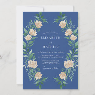 Royal Blue Luminous Peony Wedding Invitation