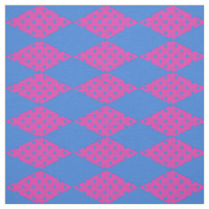 Royal Blue, Magenta Diamond Faux Patchwork Pattern Fabric