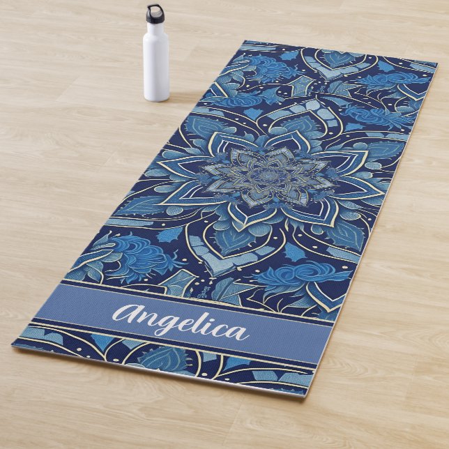 Royal Blue Mandala Yoga Mat with Personal Name (In Situ)