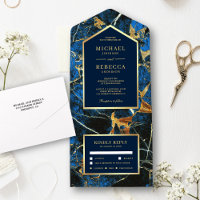 Royal Blue Marble Faux Gold Foil Wedding