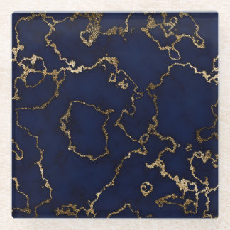 ROYAL BLUE MARBLE METALLIC GLASS COASTER