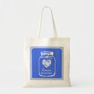 Royal Blue Mason Jar Wedding Tote BRIDESMAID A05A Bag