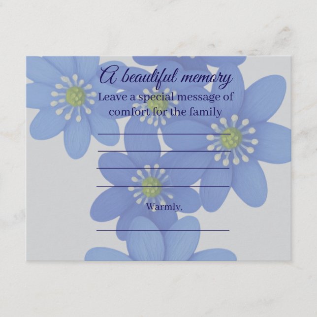 Royal blue Memorial Message Card (Front)