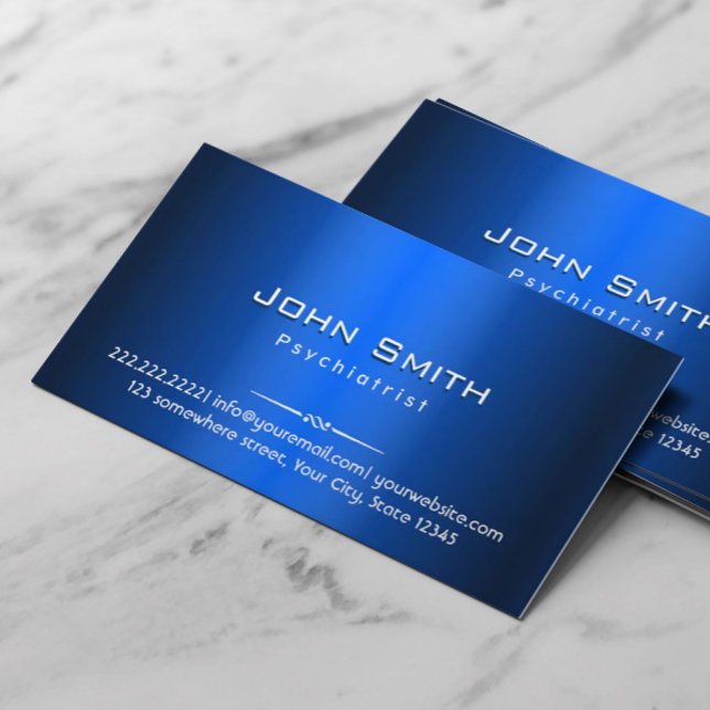 Royal Blue Metal Psychiatrist Business Card (Creator Uploaded)