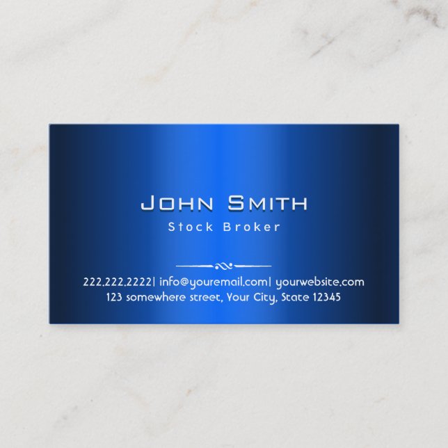 Royal Blue Metal Stock Broker Business Card (Front)