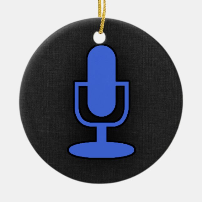Royal Blue Microphone Ceramic Tree Decoration (Front)