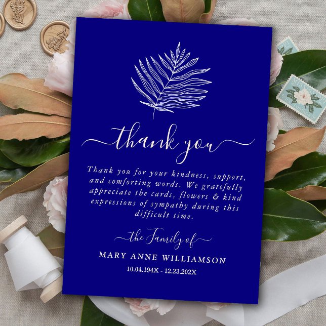 Royal Blue Minimal Script Funeral Thank You Card (Creator Uploaded)