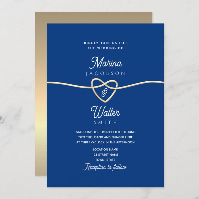 Royal Blue Minimalist Wedding Invitation (Front/Back)