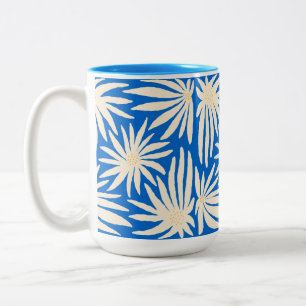 Royal Blue Modern Bold Floral Art Abstract Two-Tone Coffee Mug