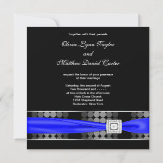 Royal Blue Modern Dot Black White Classy Invitation