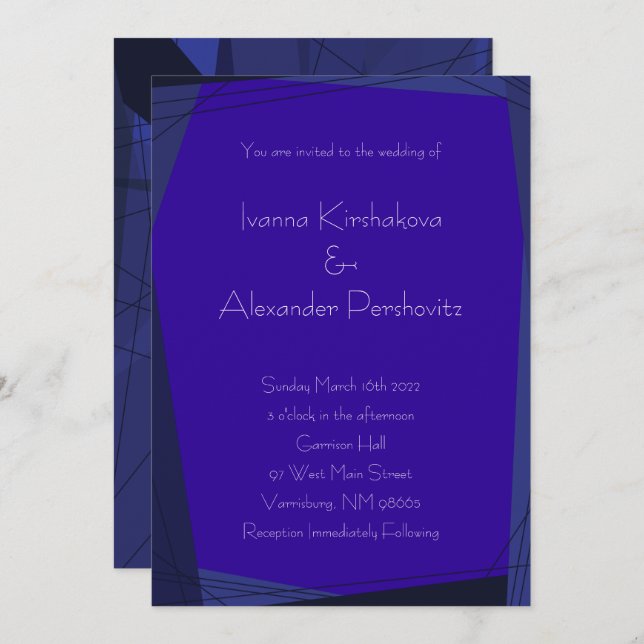 Royal Blue Modern Geometric Wedding Invitations (Front/Back)