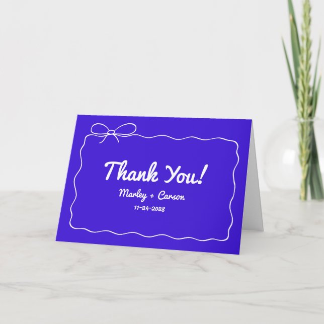 Royal Blue Modern Hand Lettered Wedding Folded Thank You Card (Front)