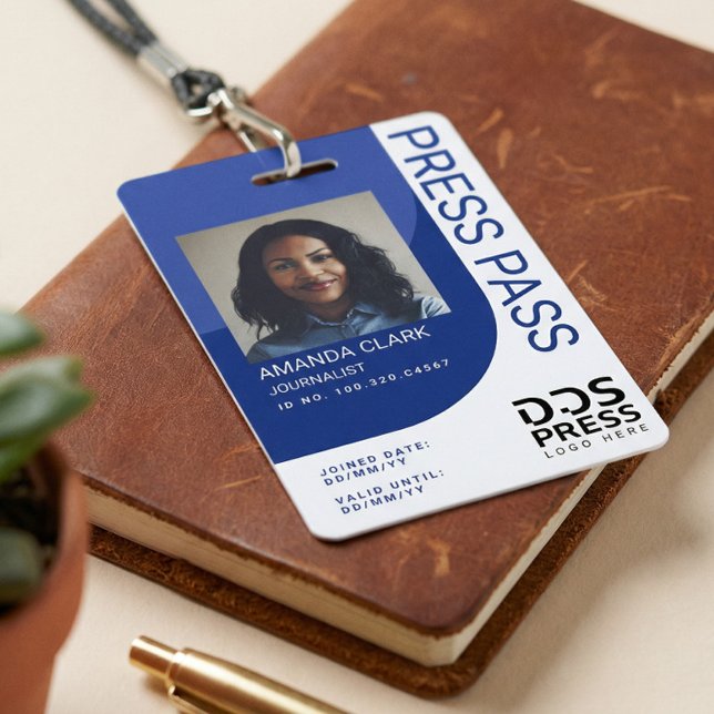Royal Blue Modern & Minimal Press Pass Photo ID Badge (Royal Blue Modern & Minimal Press Pass Photo ID Badge)