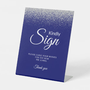 Royal Blue Modern Silver Glitter Guest Book Sign