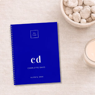 Royal blue monogram business logo notebook