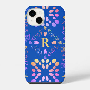 Royal Blue Monogram Pink Lilac Pattern iPhone 14 Case
