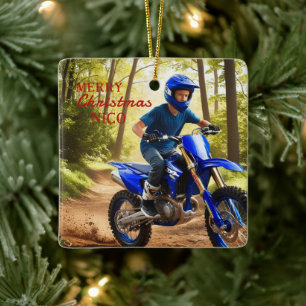 Royal Blue Motocross Enthusiast Christmas Ornament