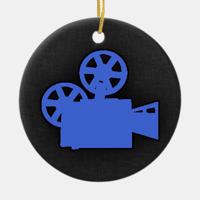 Royal Blue Movie Camera Ceramic Tree Decoration (Front)