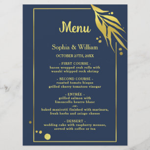 Royal Blue Navy Elegant Botanical Modern Wedding Programme