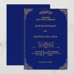 Royal Blue Nikah Islamic Muslim Wedding Invitation