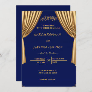 Royal Blue Nikah Islamic Muslim Wedding Invitation