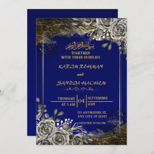 Royal Blue Nikah Islamic Muslim Wedding Invitation