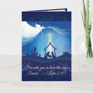 Royal Blue O Holy Night Nativity Christmas Card