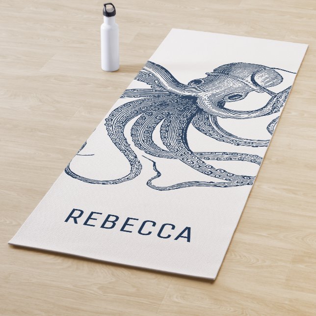 Royal Blue Octopus Illustration Yoga Mat (In Situ)