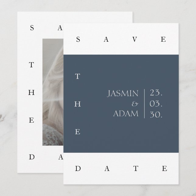 Royal Blue Opulence Minimal Photo Wedding Save The Date (Front/Back)