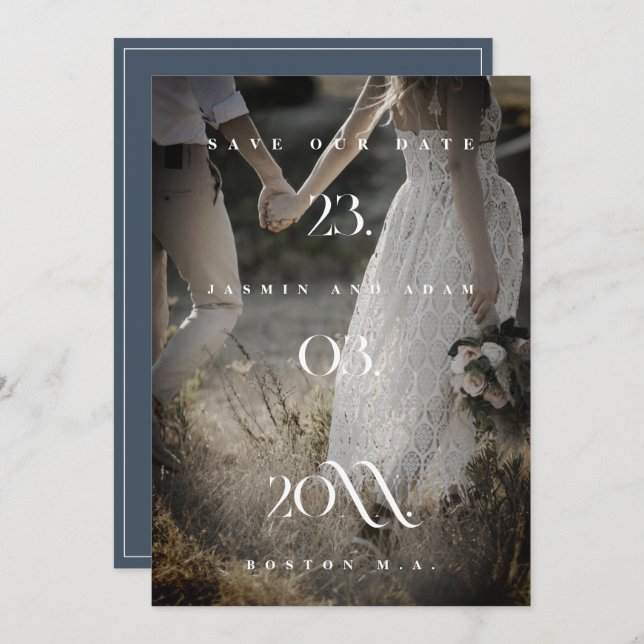 Royal Blue Opulence Minimal Photo Wedding Save The Date (Front/Back)