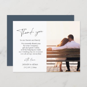 Royal Blue Opulence Script Photo Wedding Thank You Postcard