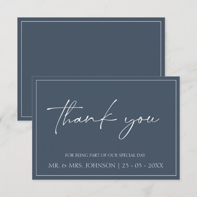 Royal Blue Opulence Script Wedding Thank You Card (Front/Back)