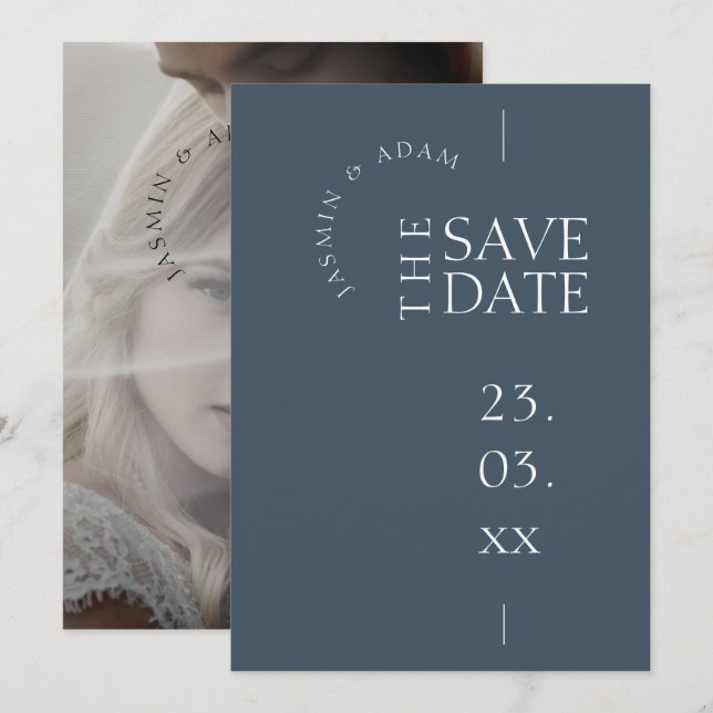 Royal Blue Opulence Simple Photo Wedding Save The Date (Front/Back)