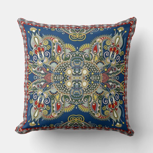Royal Blue Oriental Design Cushion (Front)