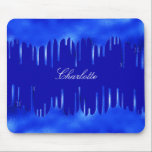 Royal blue paint dripping name script mouse pad<br><div class="desc">A chic royal blue background,  decorated with paint drips,  dripping look.  Personalise and add a name written with a modern,  elegant hand lettered style script.</div>