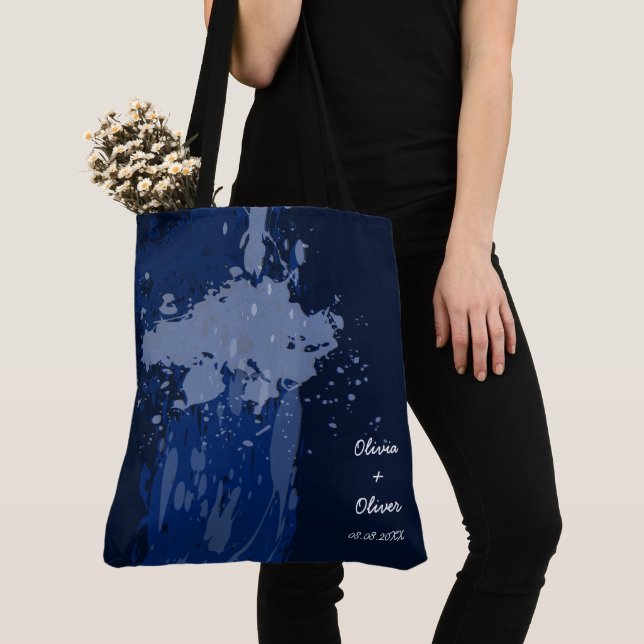 Royal Blue Paint Splatter Party Gift Tote Bag (Close Up)