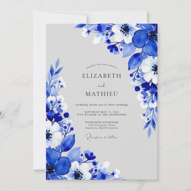 Royal Blue Painterly Meadow Wedding Invitation (Front)